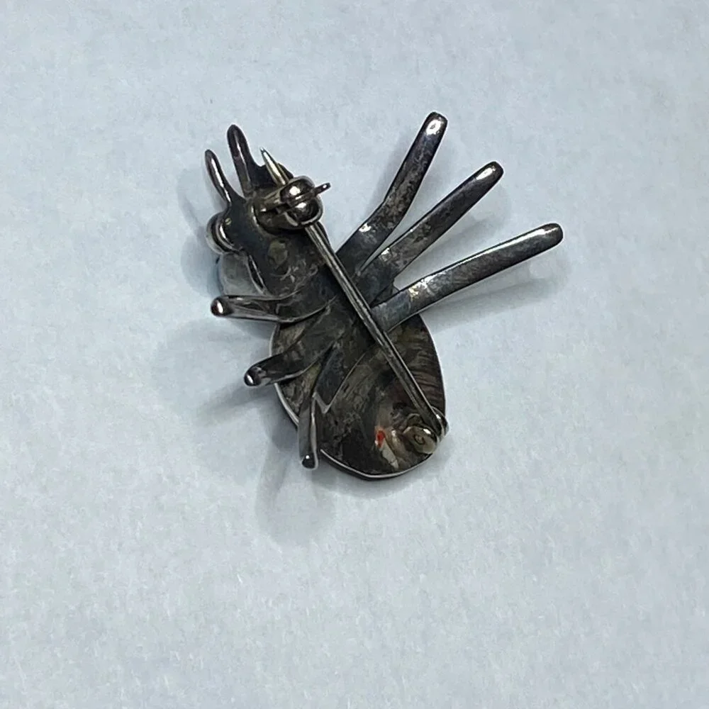 VINTAGE Native Southwest Sterling Silver Turquoise Ladybug Insect Brooch Pin EUC